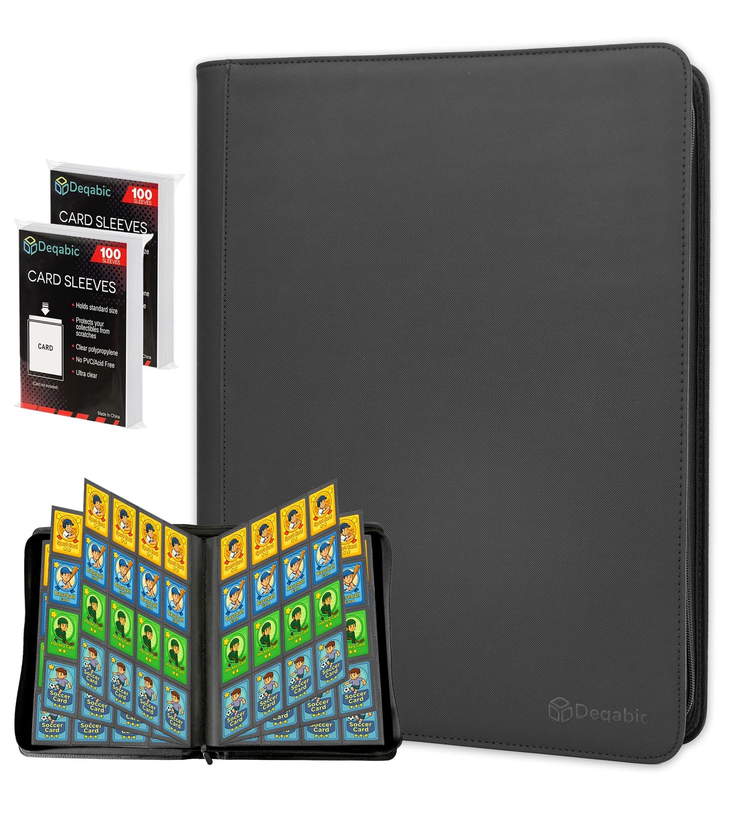 DEQADIC Card Binder 16 Pocket, 1000+ Pockets Trading Cards 16 Black
