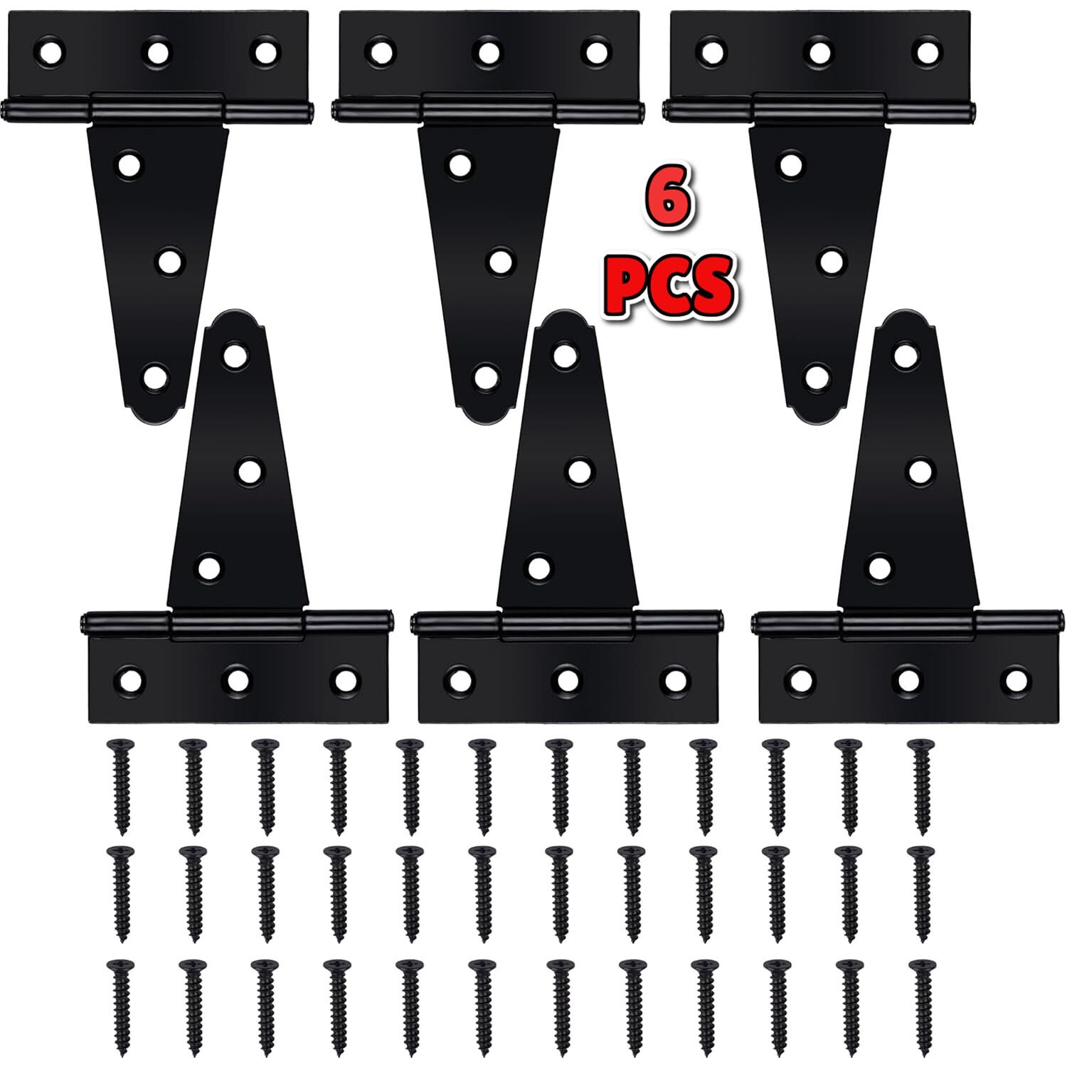 6 Pack 4" Black T-Strap Hinges Heavy Duty Gate Barn Shed Fence Door Hinge