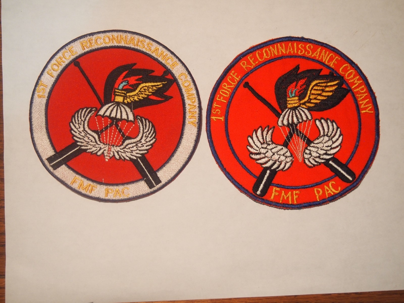 Two styles USMC Patches 1st Force Recon Co FMF Pac