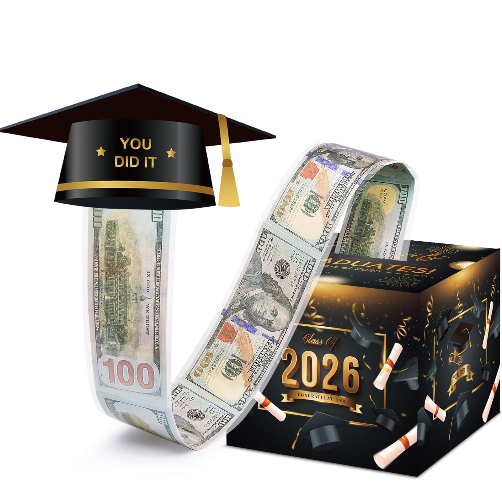Meiidoshine Graduation Gifts, 4.3" x 5.3" x 5.3", Black & Gold