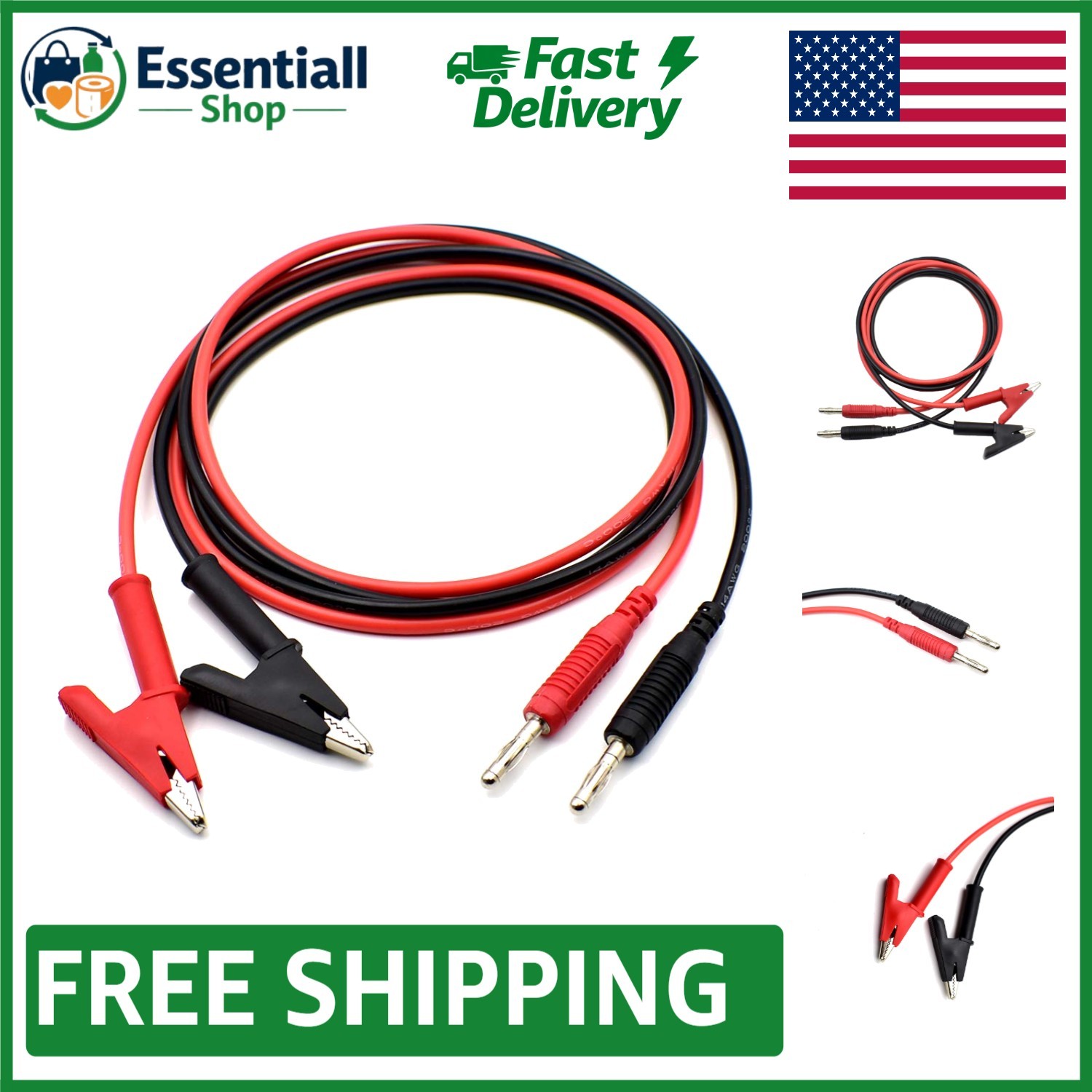 Durable High Voltage 4mm Banana Plug to Alligator Clip  Leads - 3ft Length