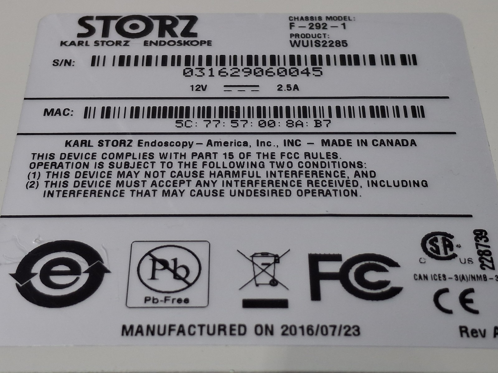 STORZ WUIS2285 Chassis