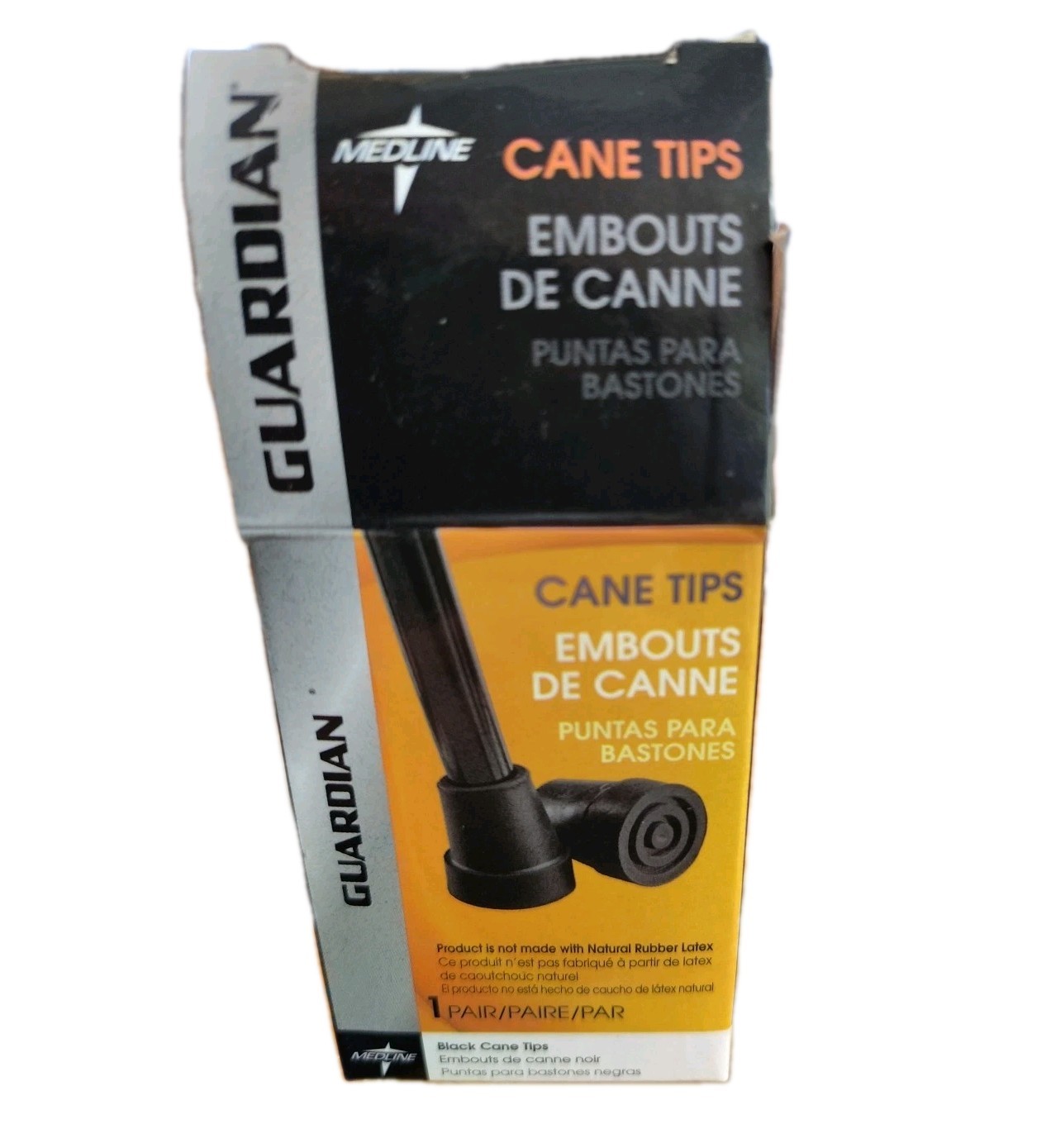 GUARDIAN Cane Tips 1 Pair Black New In Box 7/8" Rubber