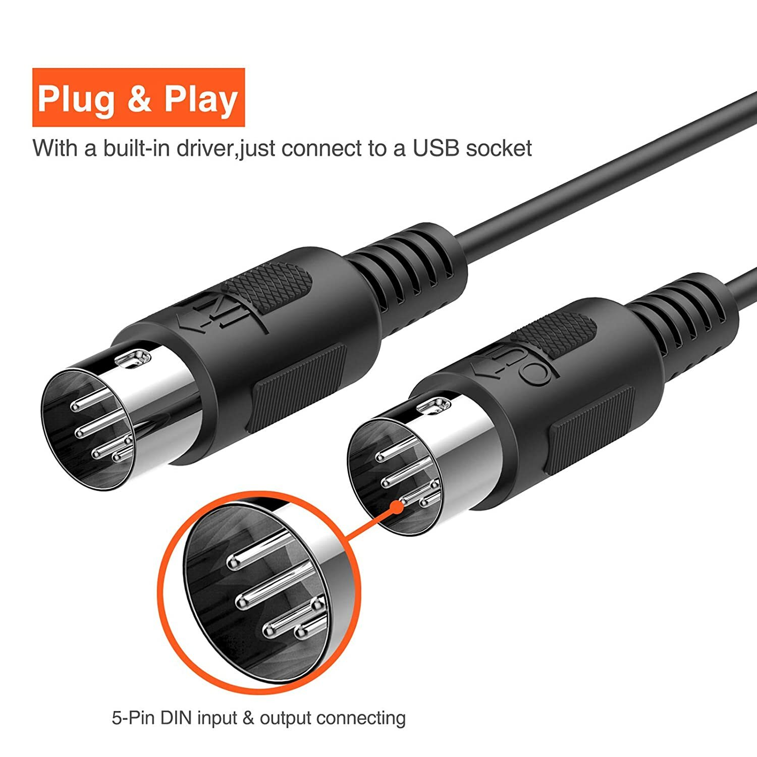LEKATO USB MIDI Cable,MIDI to USB Cable 6.5Ft with Input & Output Connecting US