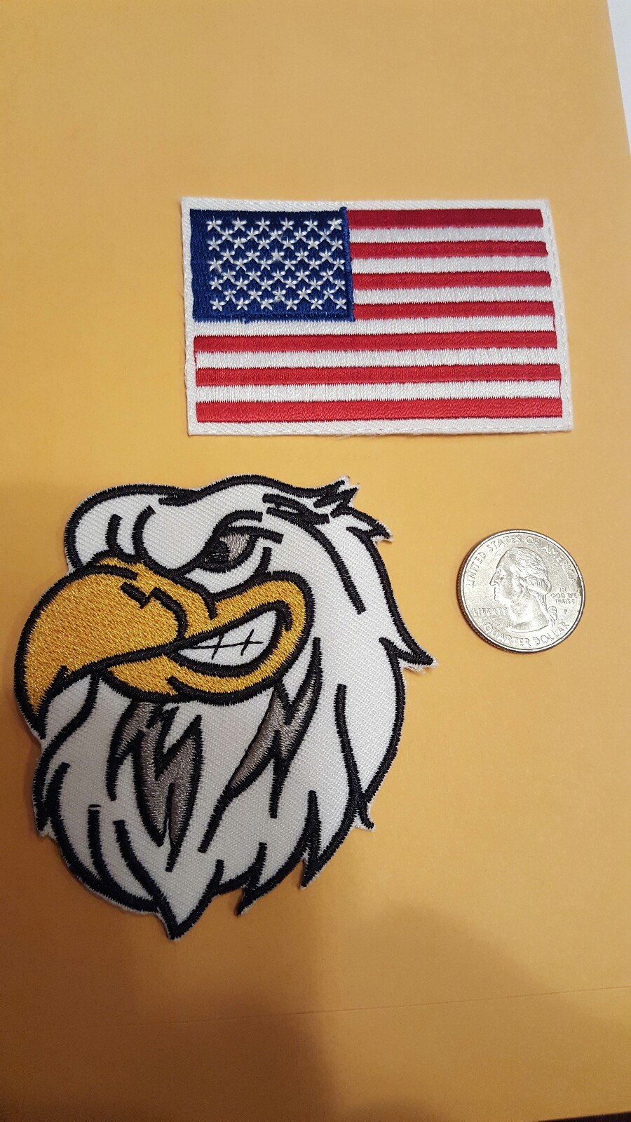 (2) American flag and bald eagle embroidered iron on patch patches