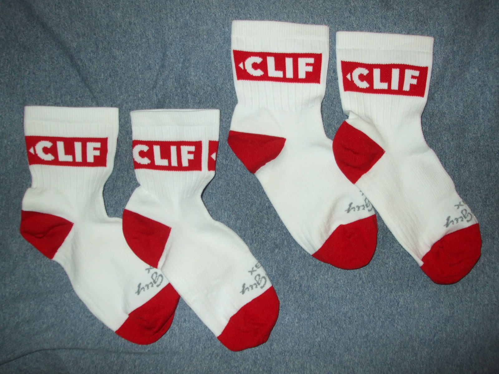 Two (2) Pairs - Sock-Guy SGX Cycling Socks, White, Team Clif, XS