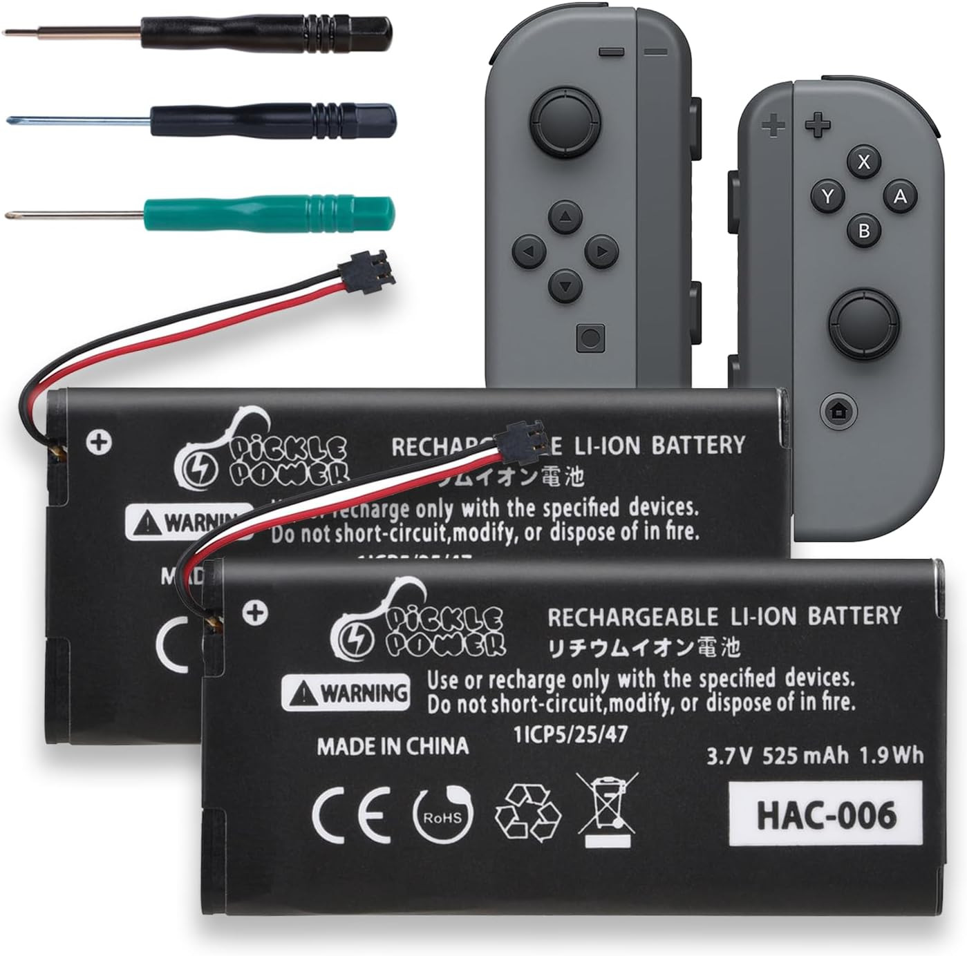 Joy Con Battery Replacement, 2Pcs HAC-006 Battery for Nintendo Switch HAC-015 HA