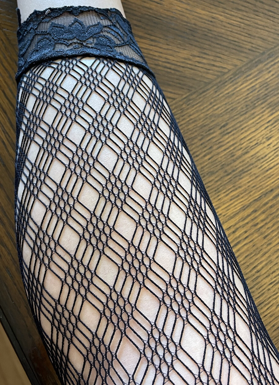 Lace Leggings Triple Patterned Fishnet Hosiery Regular Size Black