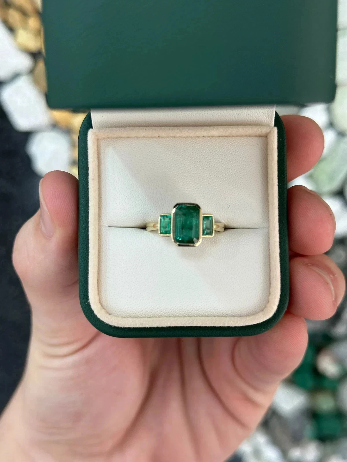 2.30 Ct Emerald Cut Natural Emerald & Diamond Wedding Ring 14K Yellow Gold Sz 7