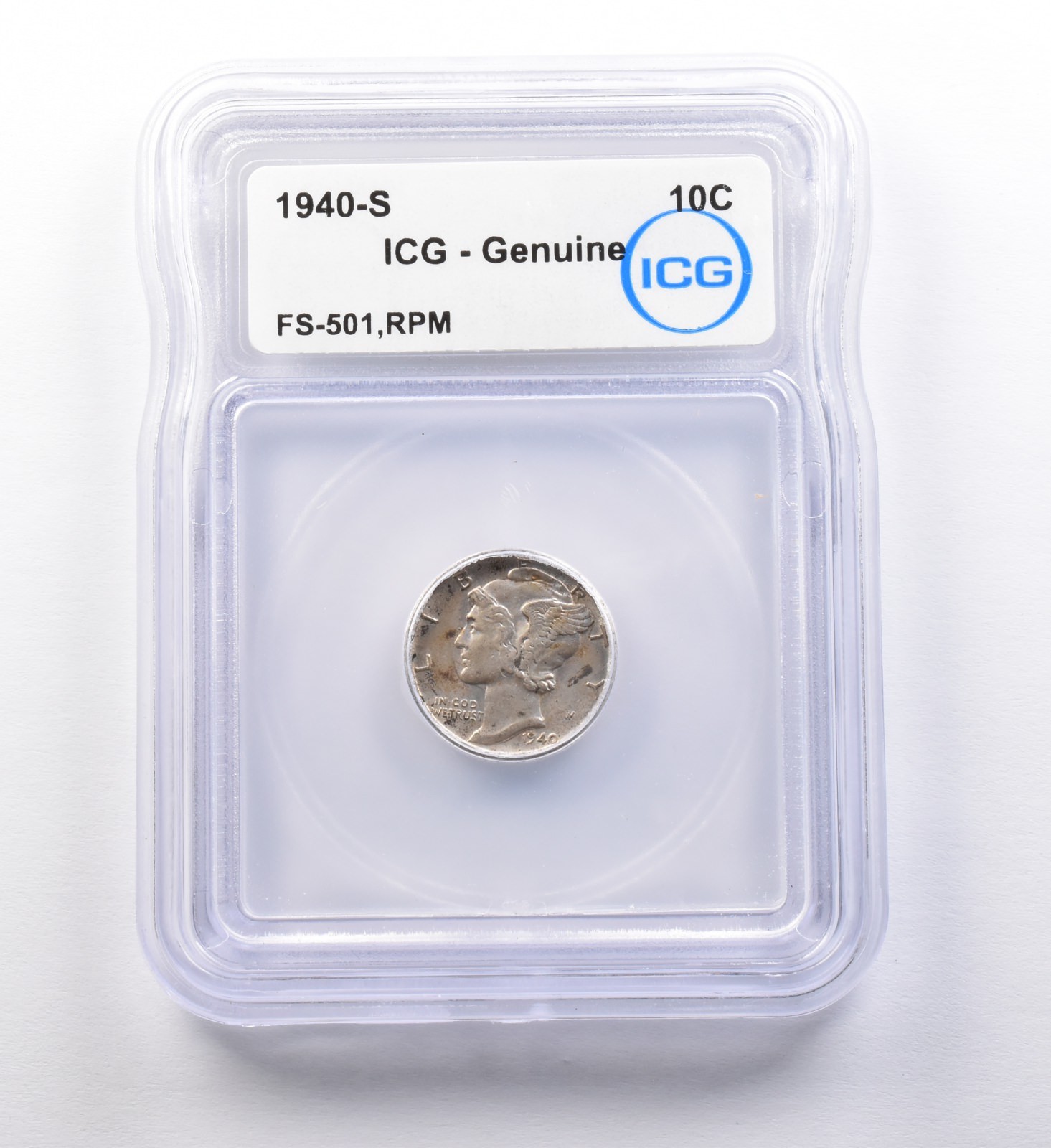 1940-S Mercury Dime FS-501 RPM Genuine ICG *9731
