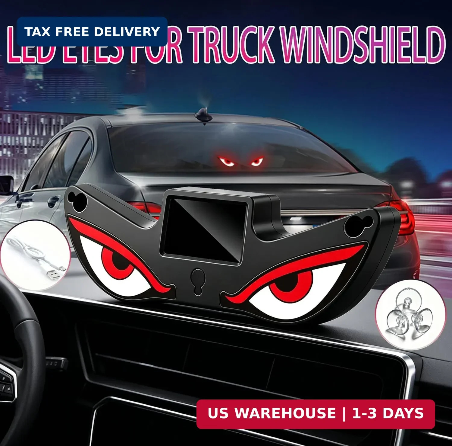Solar Demon Eye LED Car Wireless Window Light, Devil Eye Light for Windshield Su