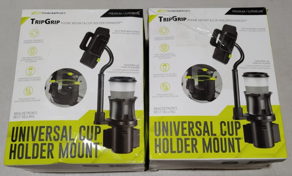 Lot of 2 Bracketron TripGrip Universal Cup Holder Phone Mount - Black