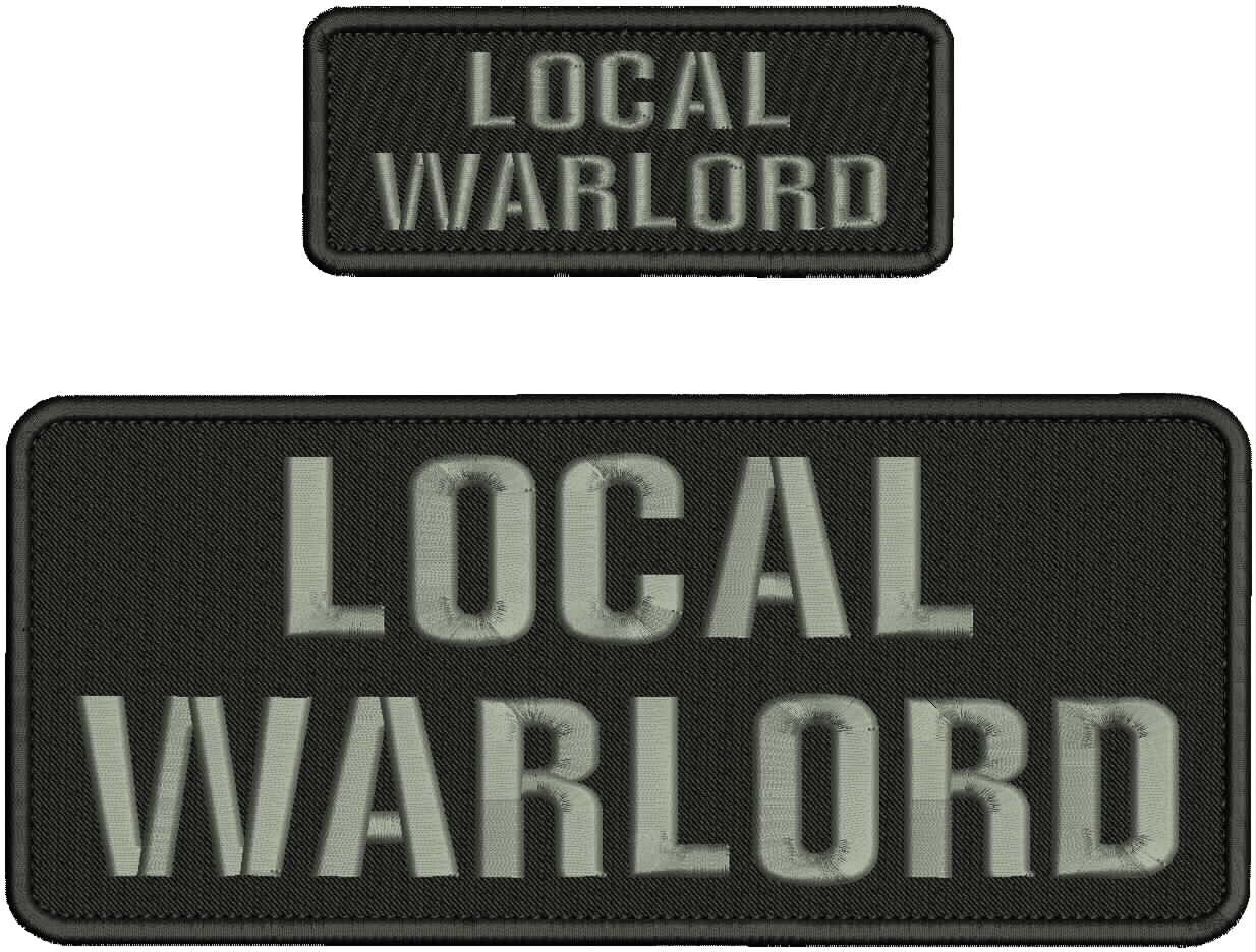 LOCAL WARLORD EMBROIDERY PATCH 4X10 & 2X5 HOOK ON BACK BLKL/GRAY