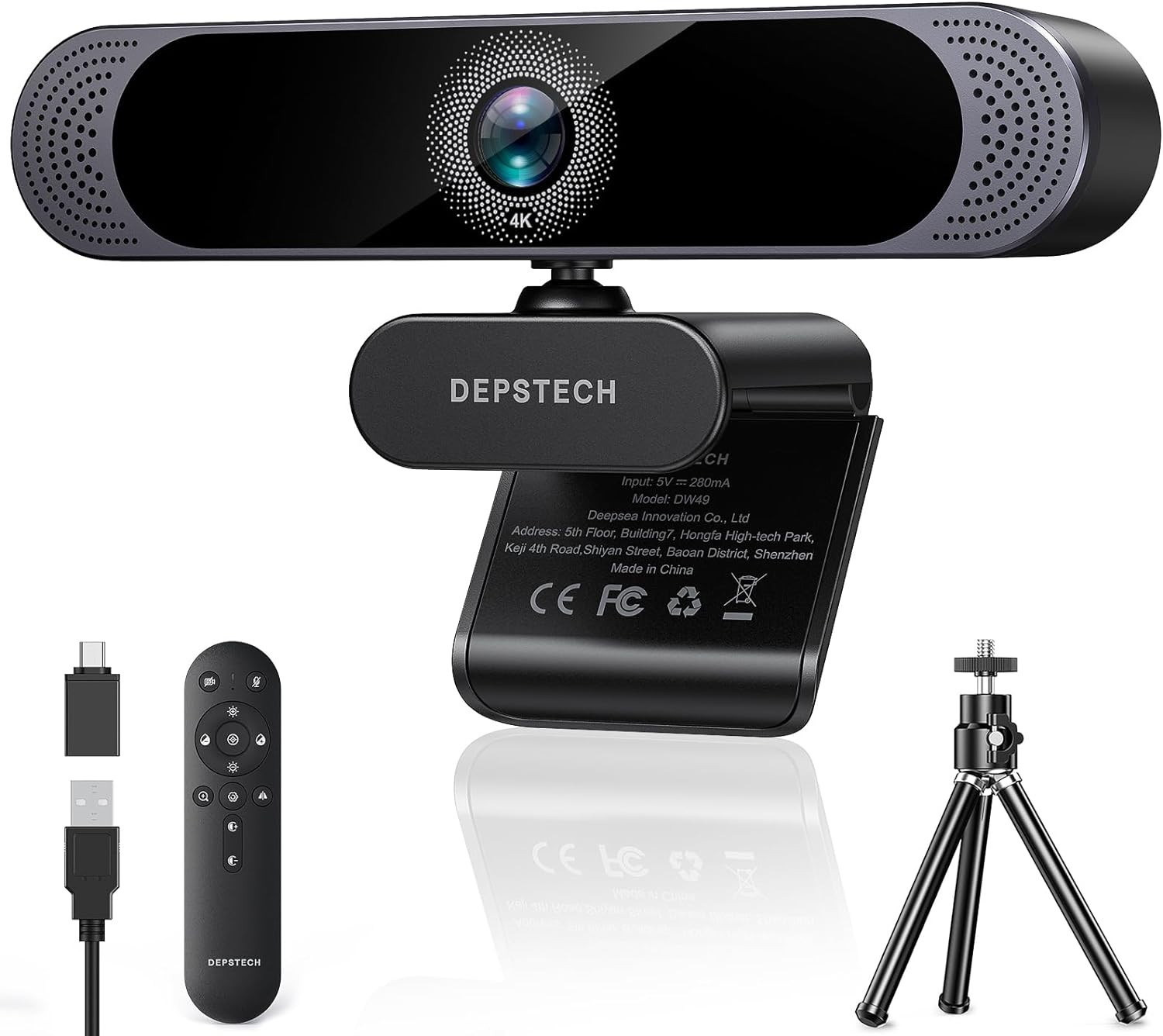 Webcam 4K Ultra HD Zoom with Microphone Remote Control Autofocus Streaming Camera fo