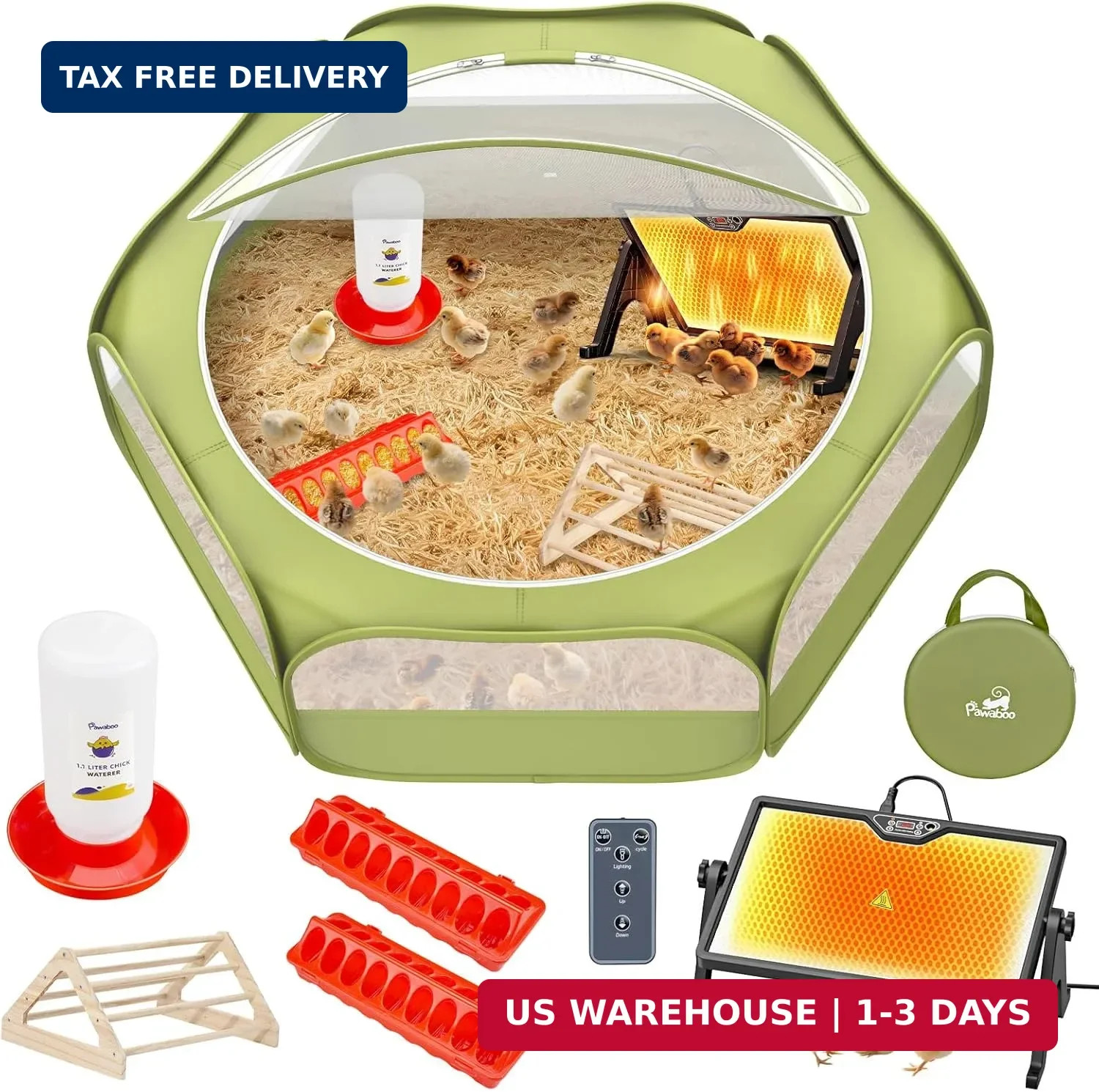 Pawaboo 6-in-1 Chicken Brooder Box for Chick Starter Kit, Includes Pet Cage Tent