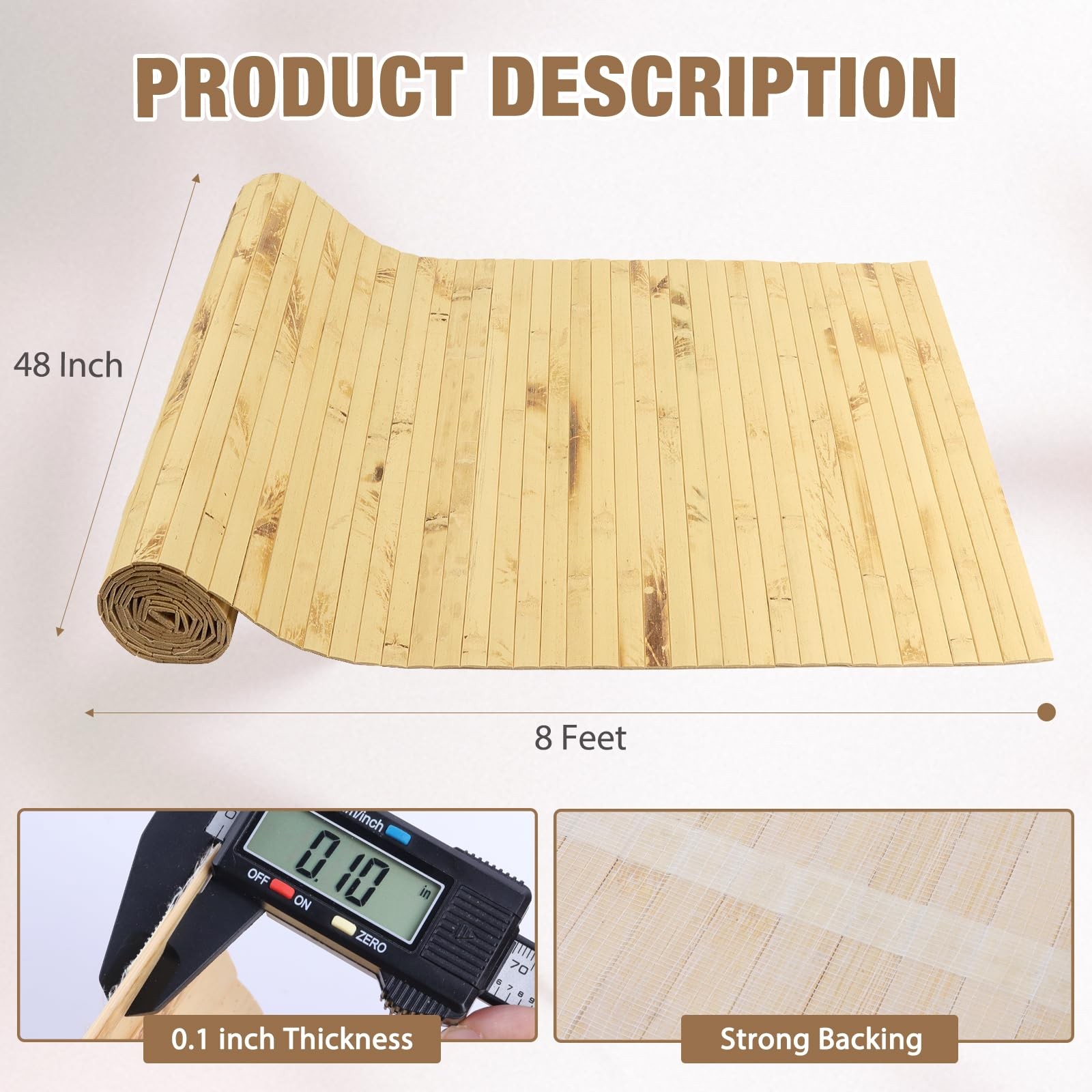 EYAYEN Natural Bamboo Wall Panel Wainscoting Interior Wall Decor 48"x96"