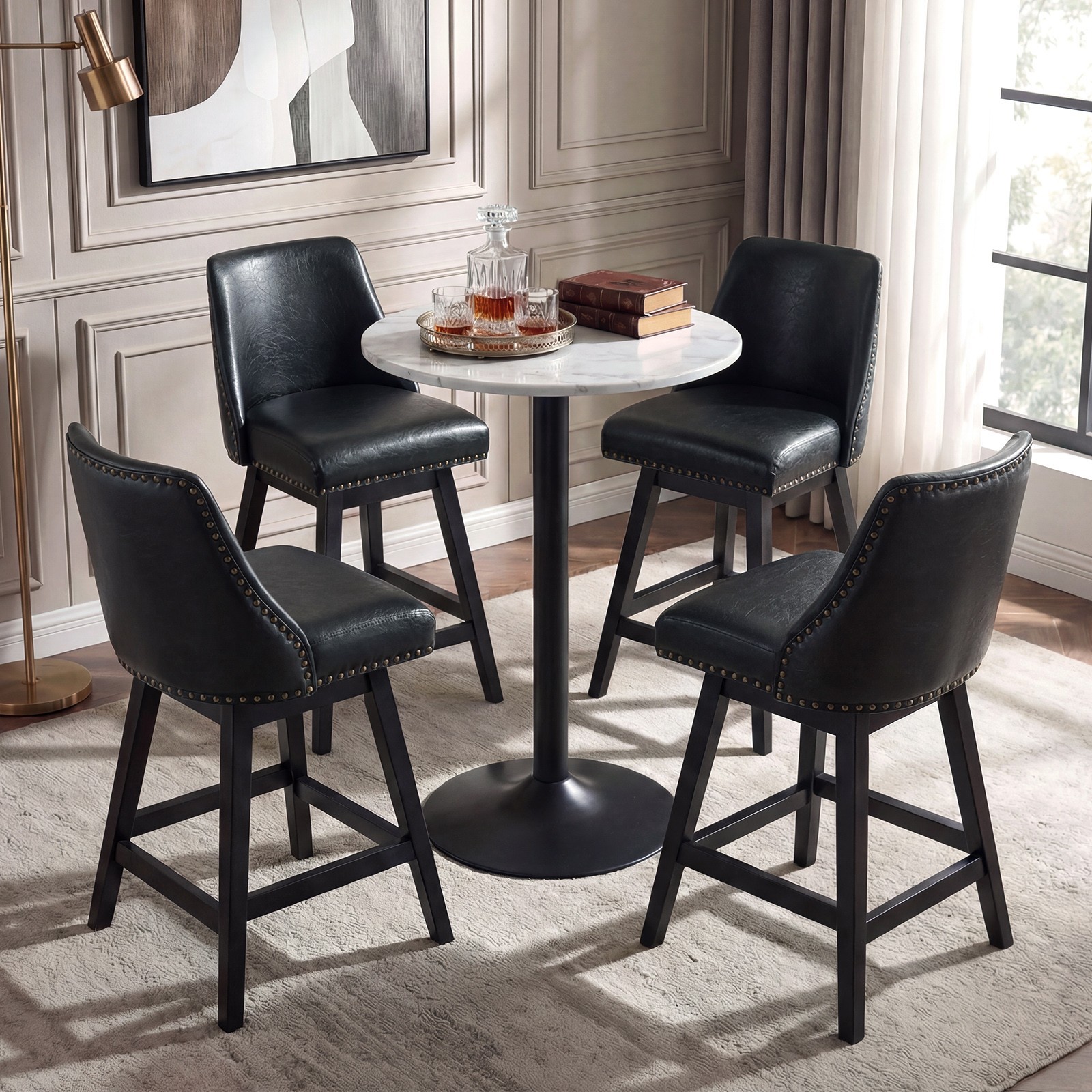 Firmoz 26" Swivel Bar Stool, Faux Leather Upholstered Solid Wood Pub Chairs