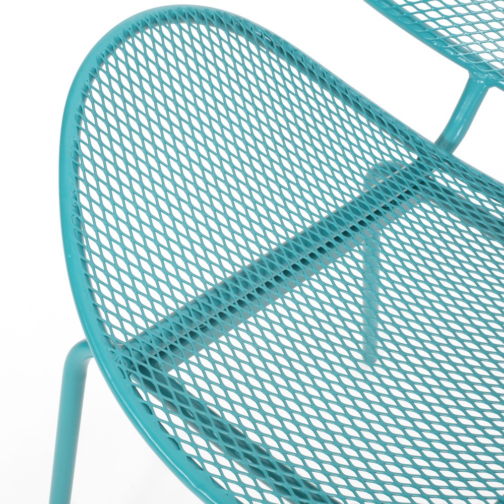 Modern Teal Iron Shell Chair w/ Mesh Seat for Outdoor & Indoor, Set of 2