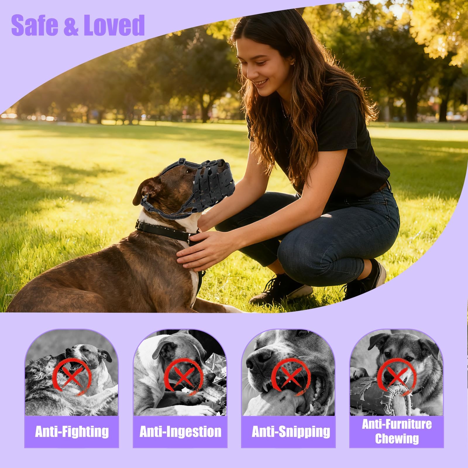 PVC Woven Basket Dog Muzzle for Medium & Large Sized Dogs - Pitbull, M, Black