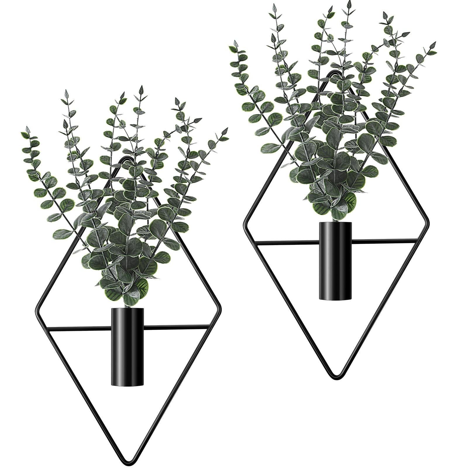 Jexine 4 Pcs Hanging Planters with Artificial Eucalyptus Metal Hanging Vase Indo