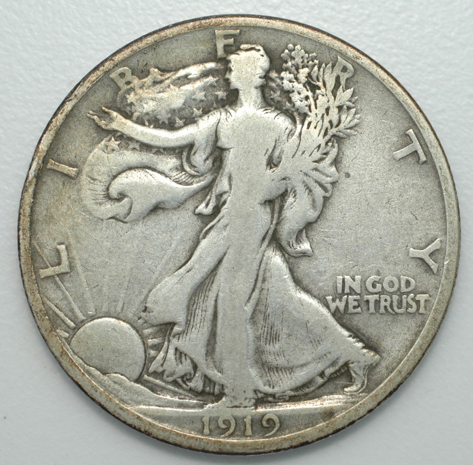 1919 D Walking Liberty 90% Silver Half Dollar