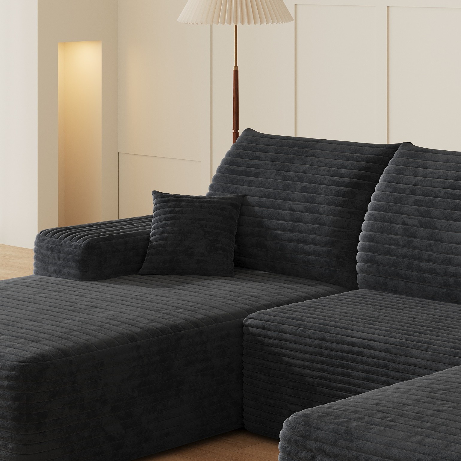 107"Boneless Couch Cloud Sectional Corduroy Sofa Left Facing Chaise with Ottoman