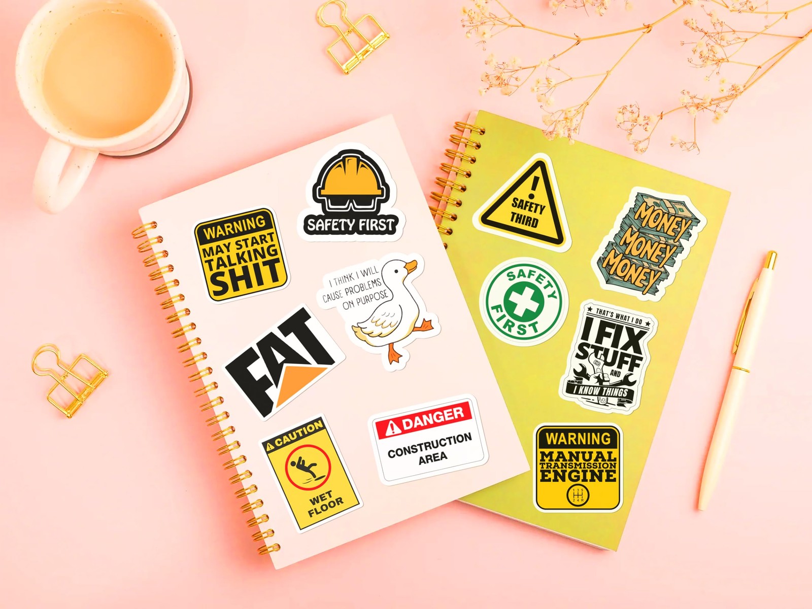 Bulk Safety Warning Vinyl Sticker Pack, Waterproof Hard Hat Stickers for Cons...