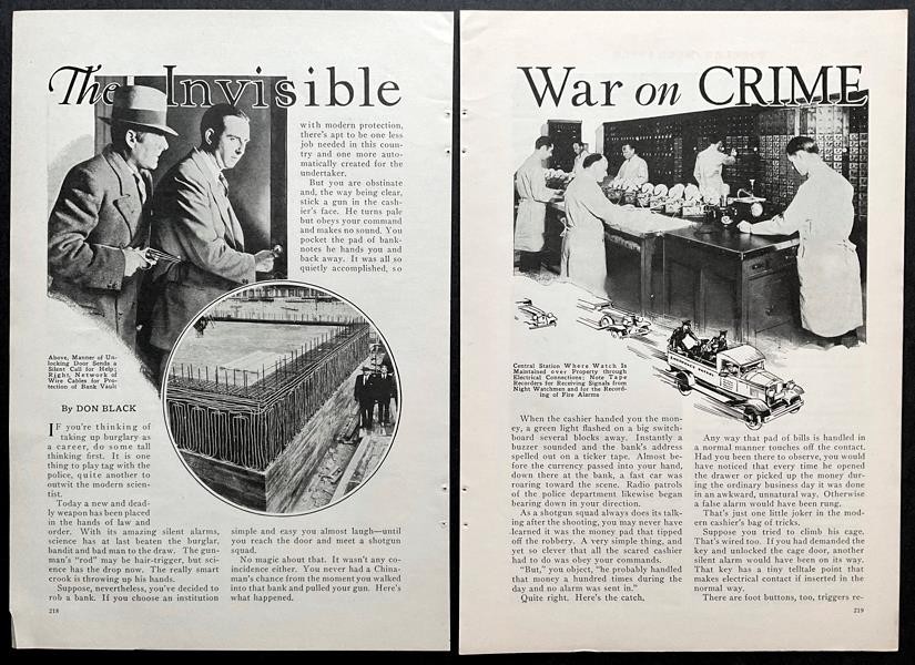 “The invisible War on Crime” 1933 pictorial Silent Alarms~Sound Detectors~Banks