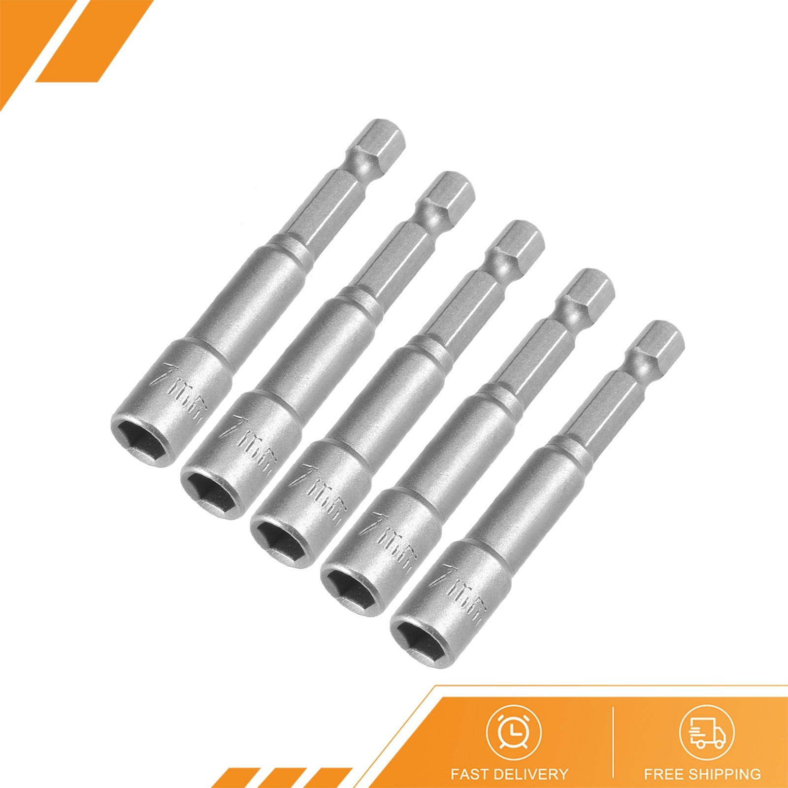 5pcs - 1/4" Quick-Change Hex Shank 7mm Magnetic Nut Sockets Driver 65mm Length