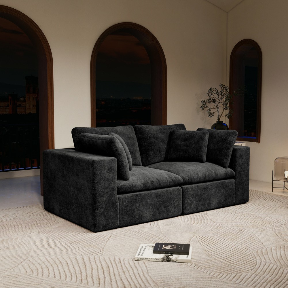 Modular Sectional Sofa w/ Plush Corduroy Fabric, No Assembly Black