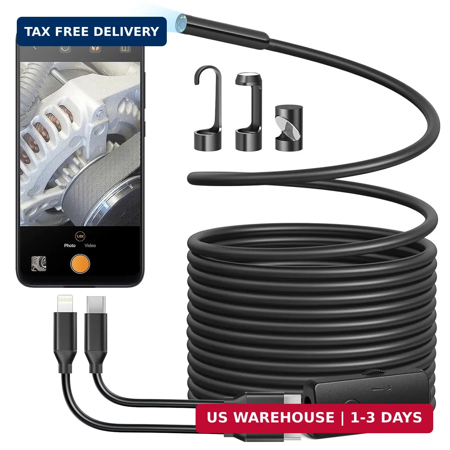 Endoscope Camera with Light, 1920P HD Borescope with 8 Adjustable LED Lig