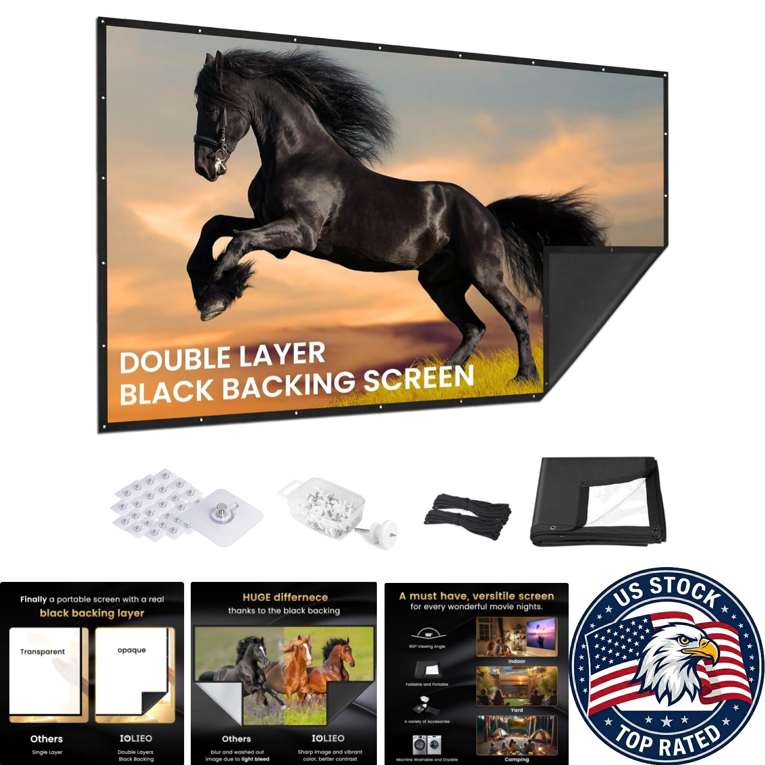 120-Inch Black Backed Projector Screen - Foldable & Washable for Cinema Nights