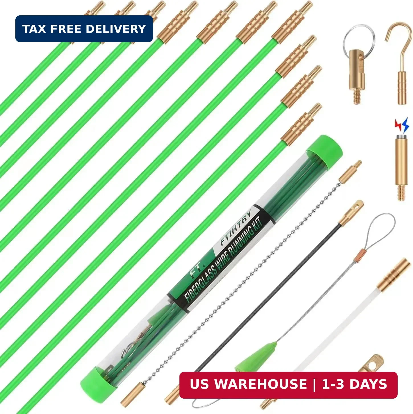 FTIHTRY 14FT Fiberglass Running Electrical Wire Glow Rods Wire Pulling with 8 Di