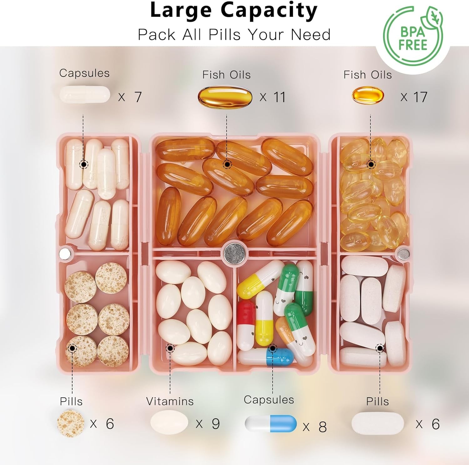 Compact Pink Folding Pill Box - 7 Compartments for Effortless Medication Storage