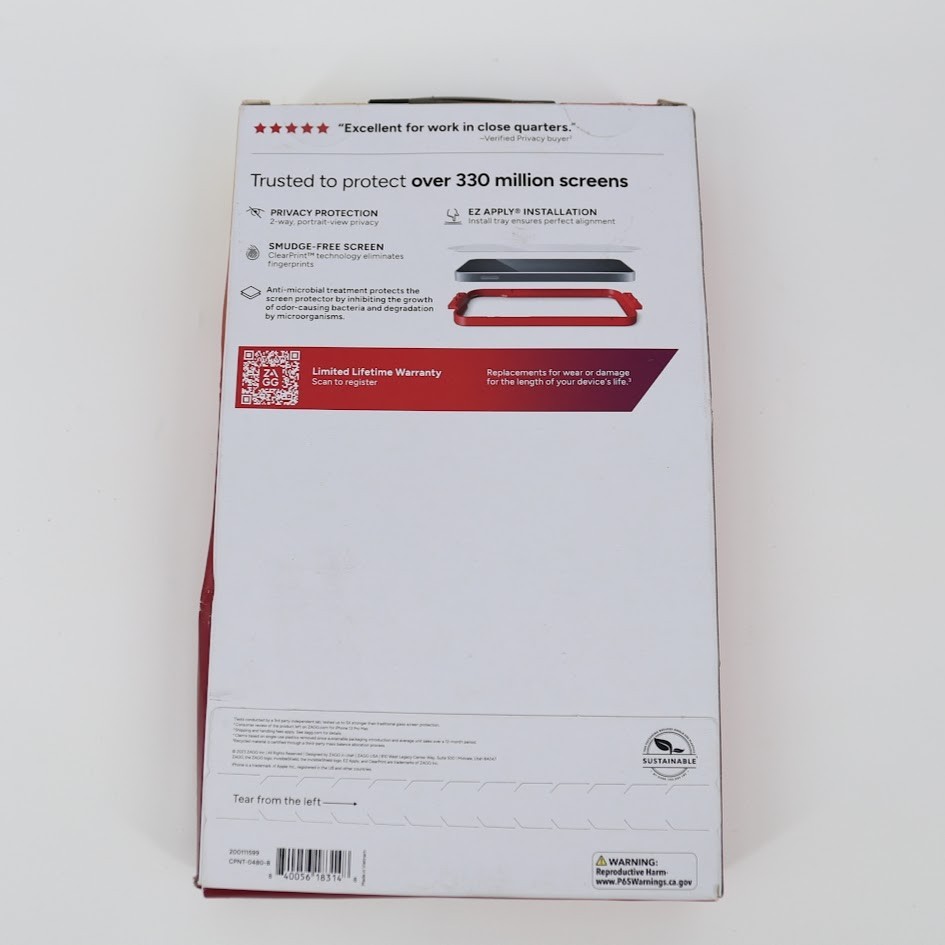 ZAGG Invisible Shield 2-Way Privacy Screen Protector For Apple iPhone 15 Pro Max