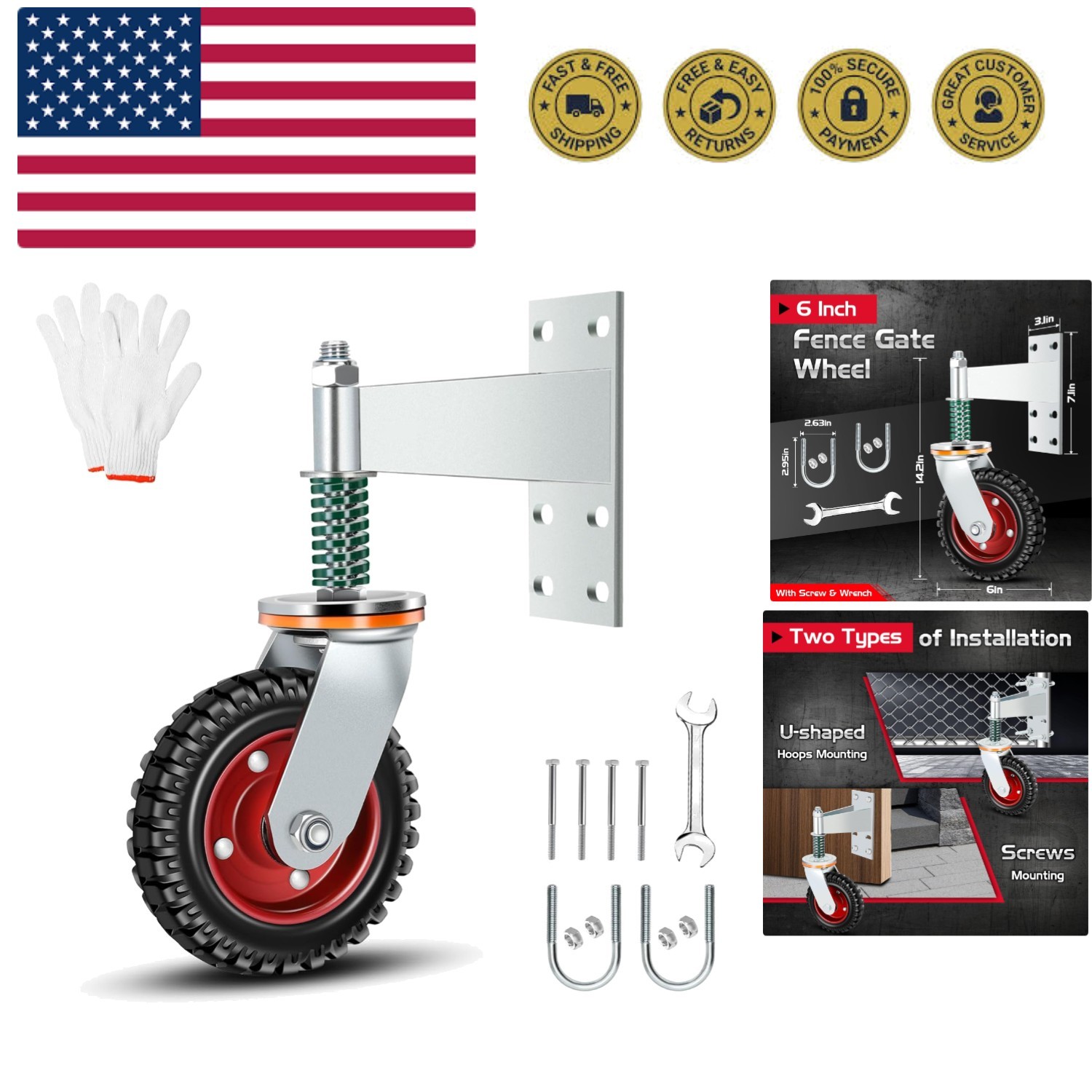 6 Inch Heavy Duty Fence Gate Wheel 500lb Capacity for Metal Tube Gates with 3...