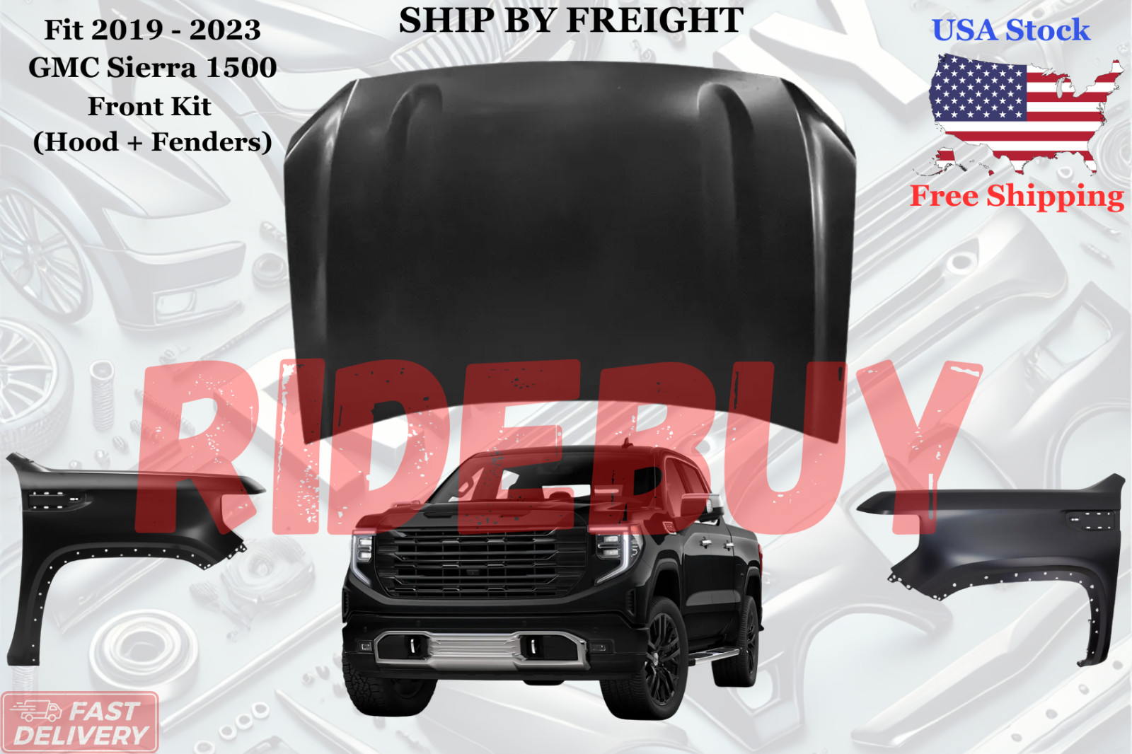 Fit 2019 - 2023 GMC Sierra 1500 Front Kit Hood Aluminum + Fenders (LH & RH)