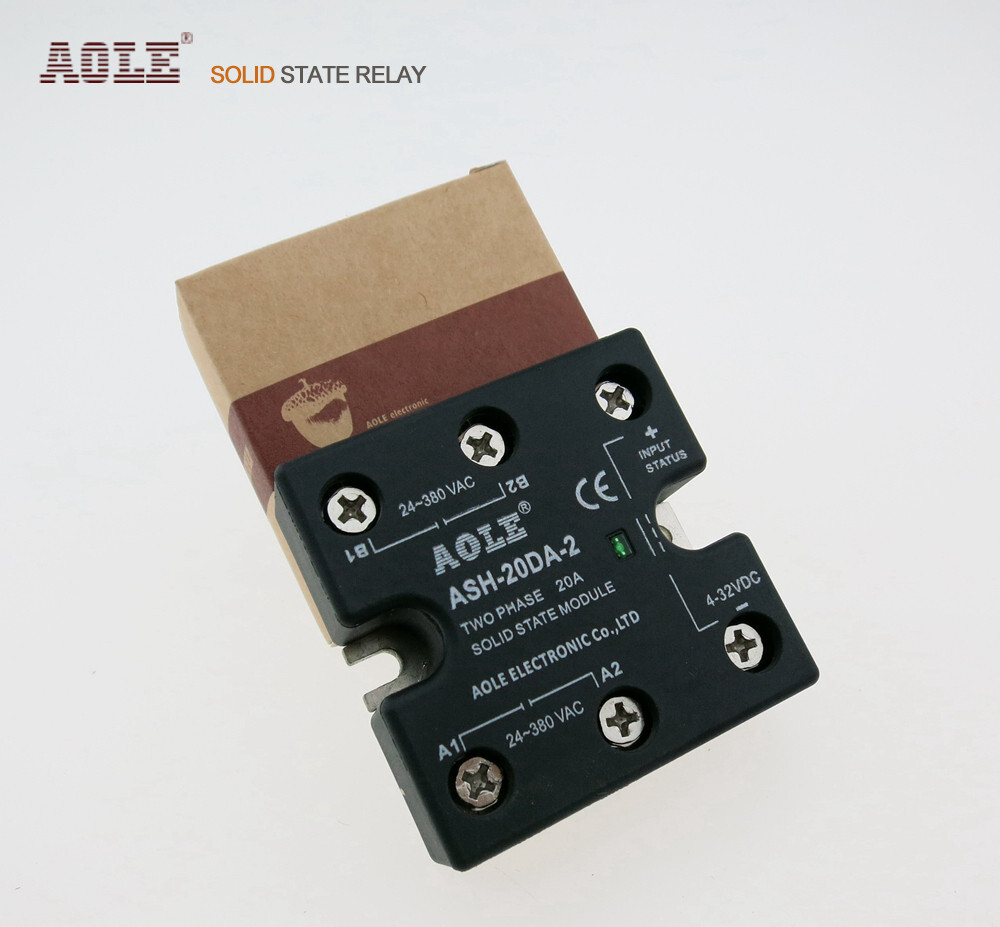 1pcs ASH-20DA-2 20A two-phase solid-state relay 4-32VDC controls 24-380VAC.