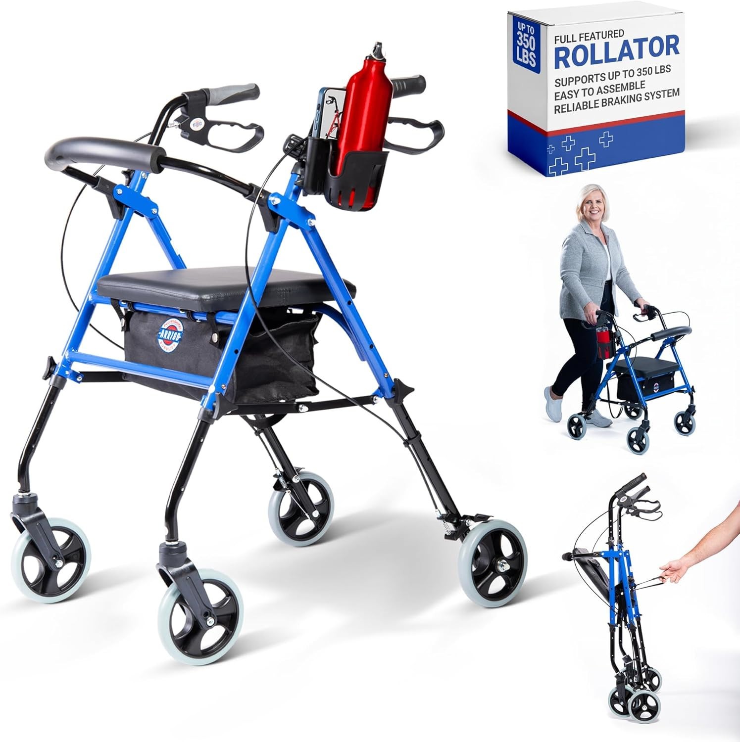 Arrigo Premium Rollator Walker - Large Cushioned Seat - Foldable - New In Box