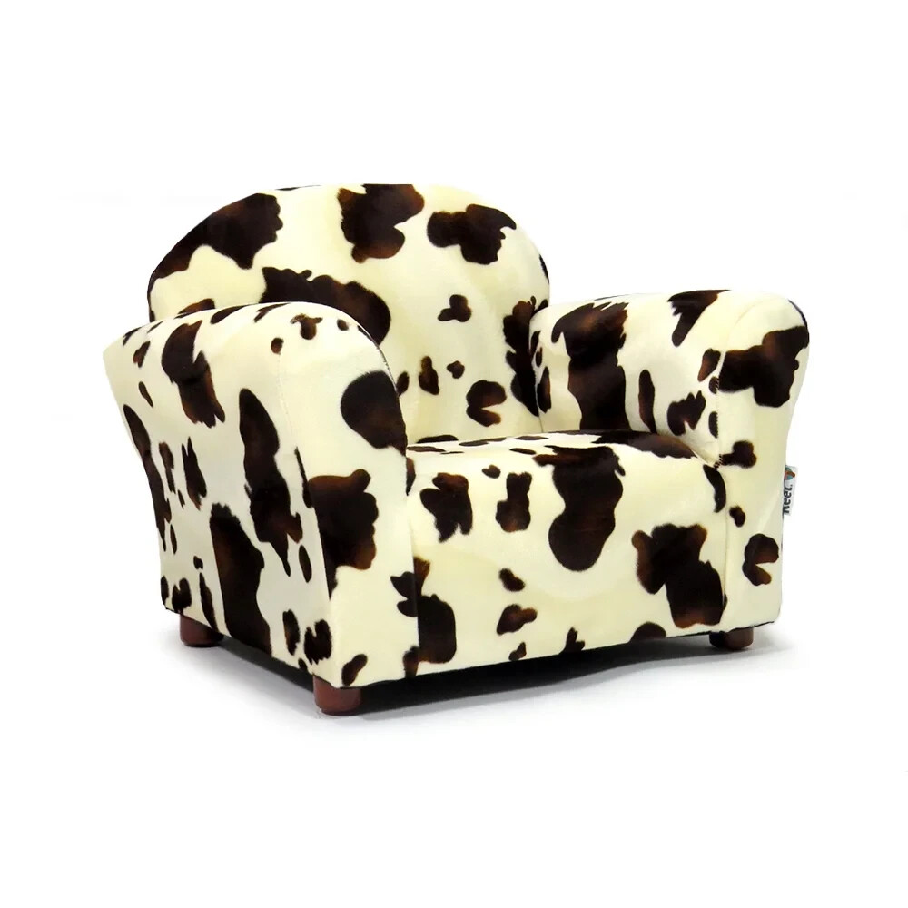 Kids Arm Chair Cute Cow Pattern Faux Fur Pony Horse Cushion Seat White Brown Sit