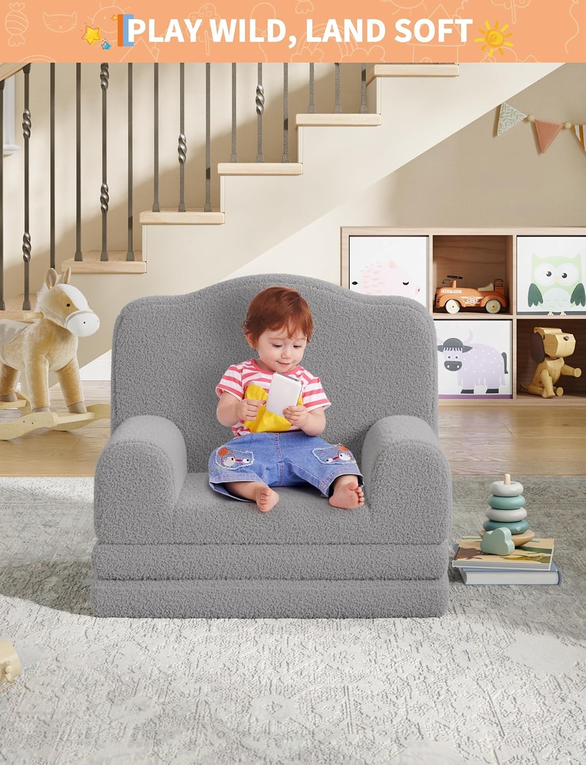 Kids Couch 2in1 Comfy Toddler Couch Fold Out Convertible Sofa Lounger Kids Chair
