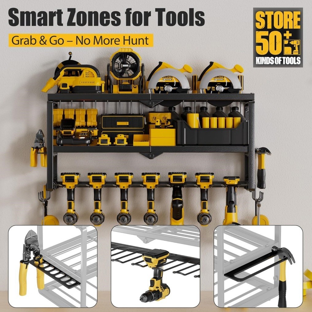 3 Layer Power Tool Organizer Wall Mount Cordless Drill Hanger Storage Rack Shelf