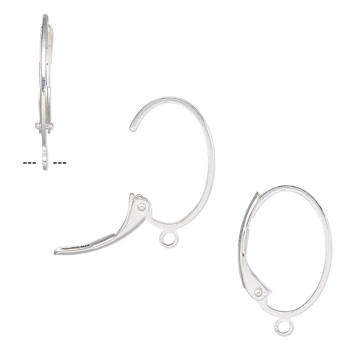 Ear Wires, 10 Silver Plated Brass 19.5mm Flat Wire Oval Leverback with Open Loop