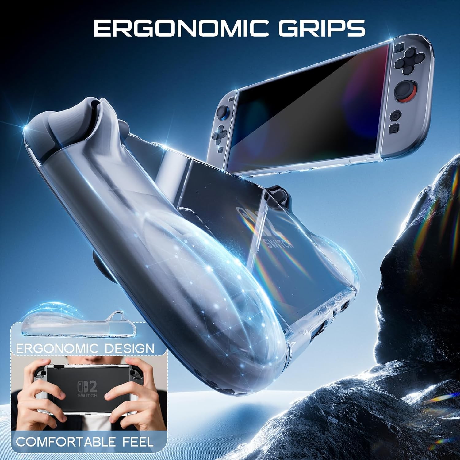 6 Silicone Thumb Caps + Dockable Cover TPU Case + Screen Protector for Switch 2