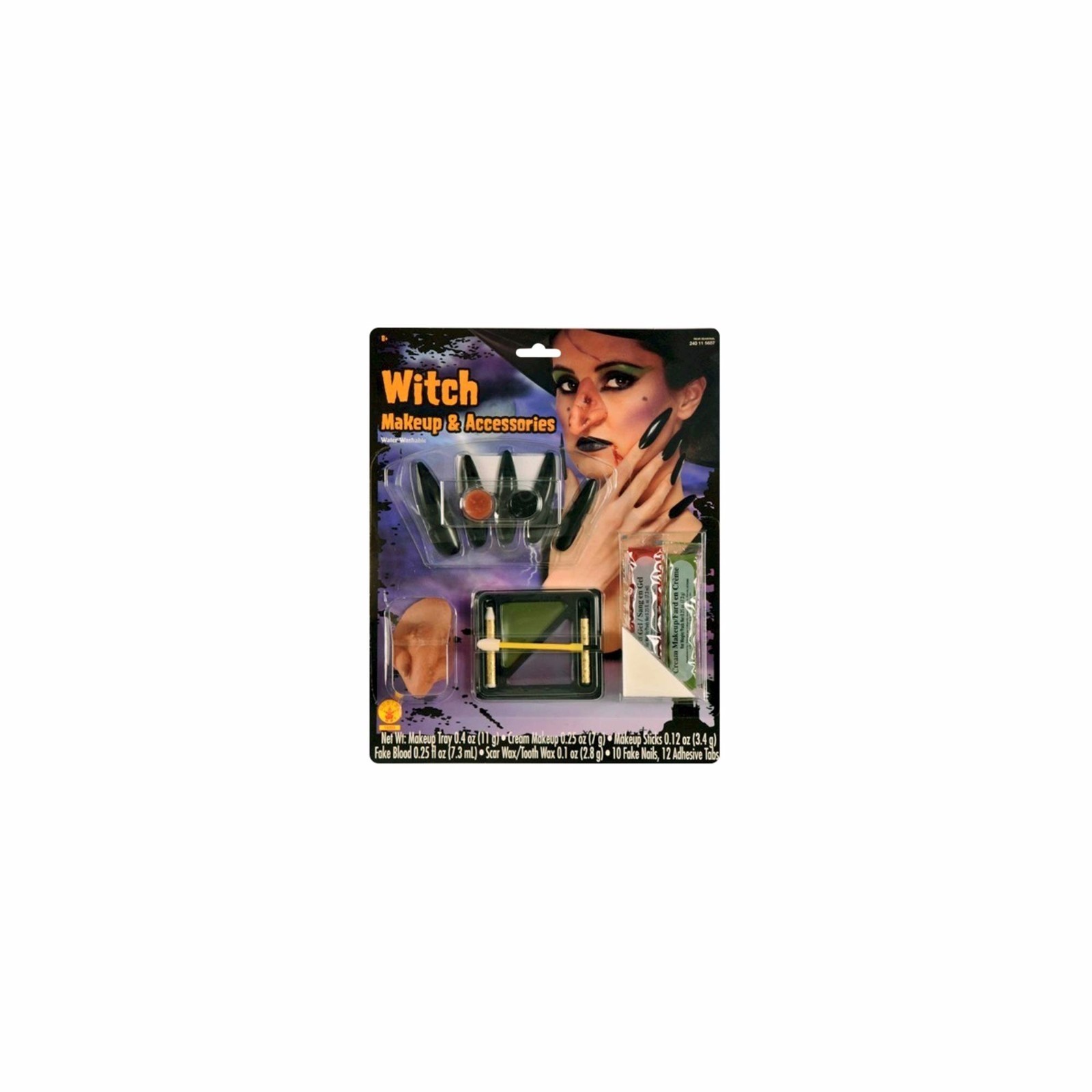 New ! Adult Witch Makeup Kit with Accessories Nose Ladies Women Girls Halloween