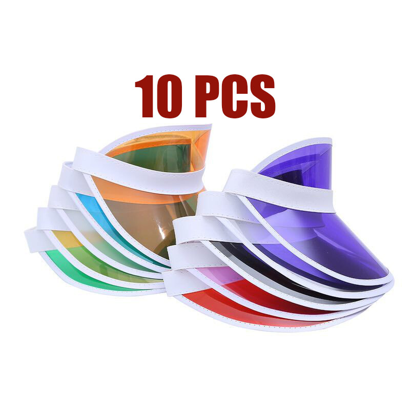 10 Pack Candy Color Sun Visors Hat Plastic Clear UV Cap for Outdoor Sports Party