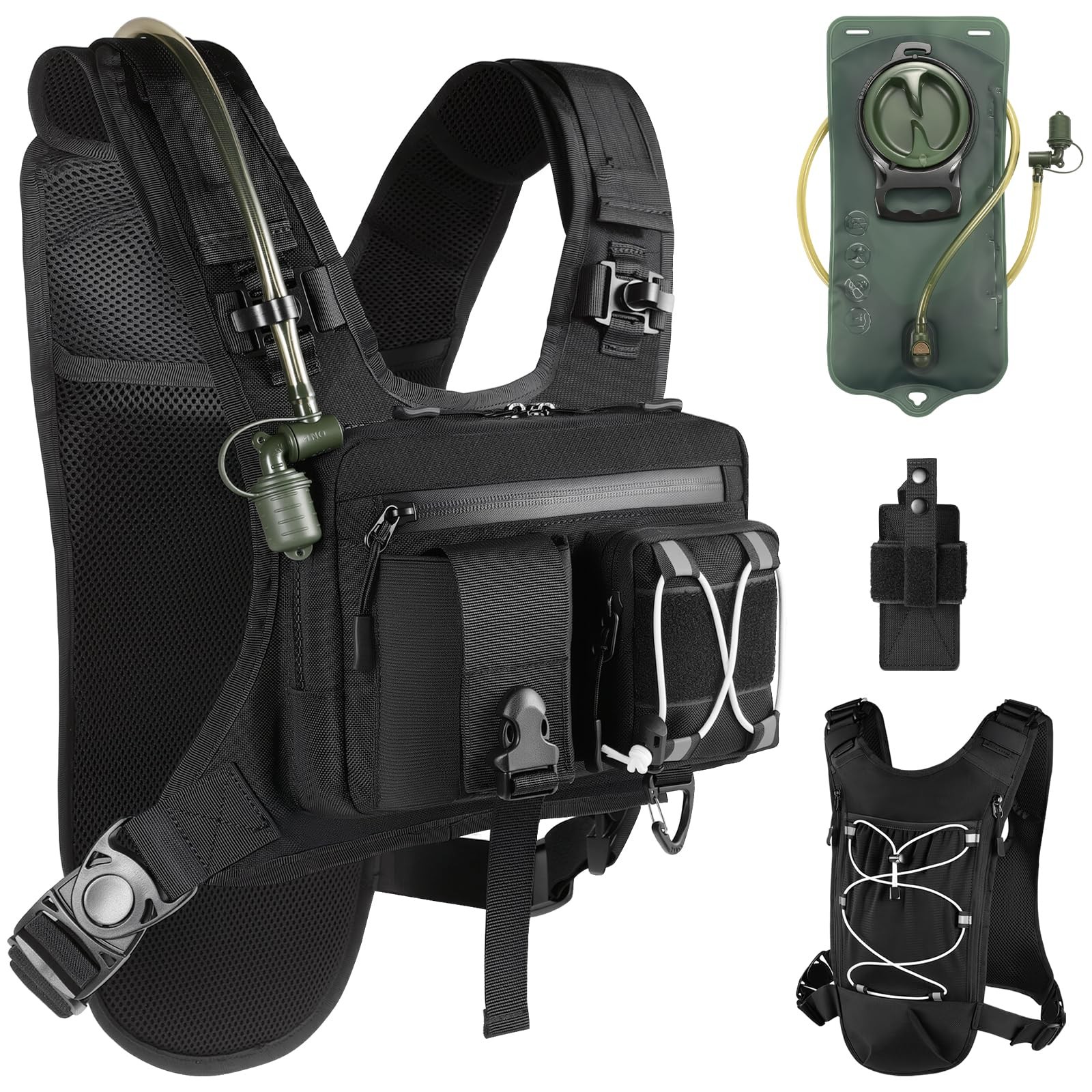 Sling Vest Chest Bag with 2L Water Bladder Gear Holster Running Vest Hydration