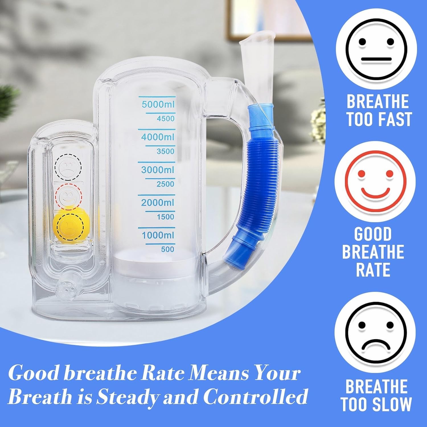 Incentive Spirometer Adult, Breathing Exercise Device for Lungs, Deep 5000ml
