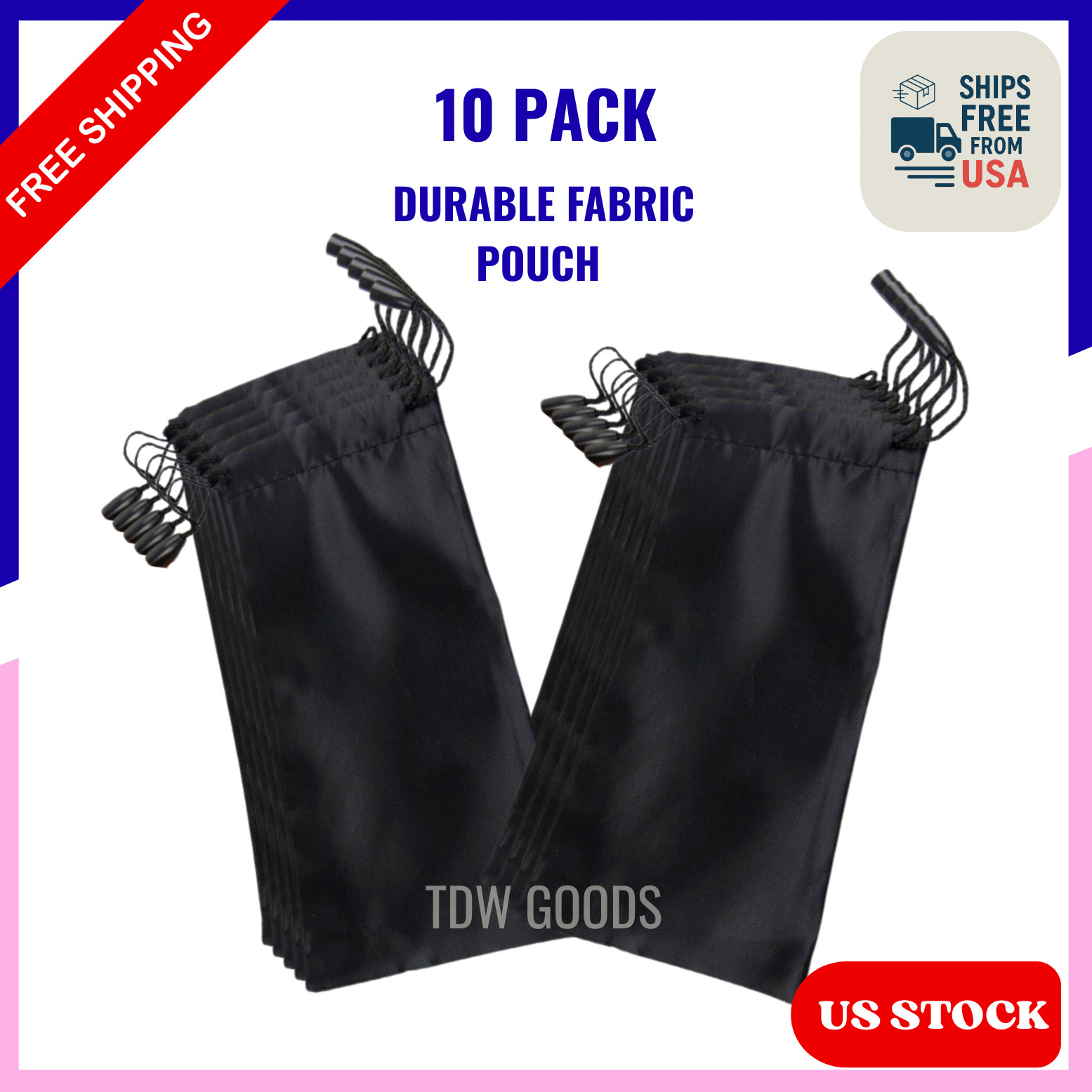 10PCS Black Eyeglass Pouches Drawstring Soft Cloth Glasses Sunglasses Bags