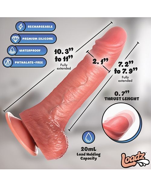 LOADZ 10 INCH VIBRATING THRUSTING SQUIRTING RECHARGEABLE REMOTE CONTROL DILDO